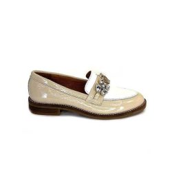 Myma Myma 7509 Cuir Vernis Frippe Beige Blanc Mocassins