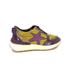 Requin Reqins Urania Mix Cuir Violet Textile Moutarde Baskets