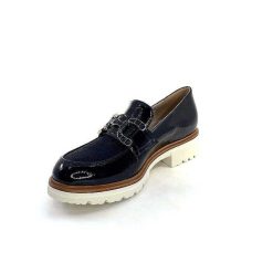 Ivoire0130a Ivoire 8B5085 Cuir Vernis Textile Bleu Marine Mocassins