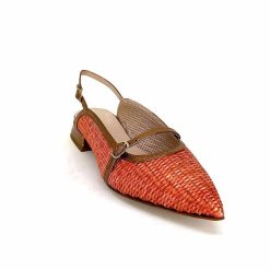 Ivoire0532 Ivoire X1406 Raffia Orange Cuir Bronze Ballerines