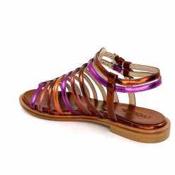 ivoire-395 Ivoire E10433 Neopolis Cuir Metal Orange Fuchsia Sandales