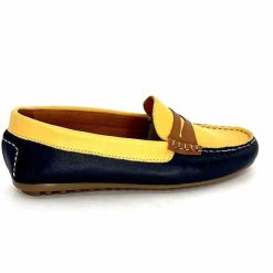 Ivoire0209b Ivoire 10322 Sauvage Cuir Bleu Marine Jaune Marron Mocassins