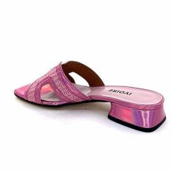 Ivoire0330 Ivoire 330 Cuir Irise Vernis Rose Raffia Rose Mules