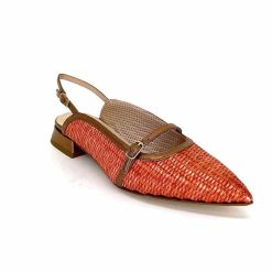 Ivoire0532 Ivoire X1406 Raffia Orange Cuir Bronze Ballerines