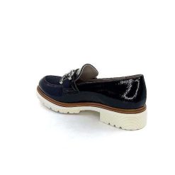 Ivoire0130a Ivoire 8B5085 Cuir Vernis Textile Bleu Marine Mocassins