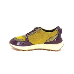 Requin Reqins Urania Mix Cuir Violet Textile Moutarde Baskets