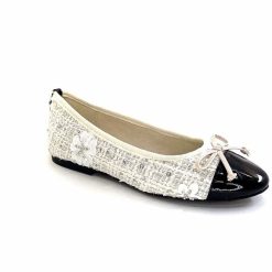 Ivoire0317a Ivoire 2204108 Textile Blanc Vernis Noir Ballerines