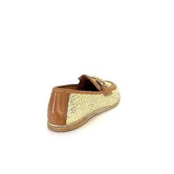 AS 98 B77101-101 Cuir Marron Raffia Dore Mocassins