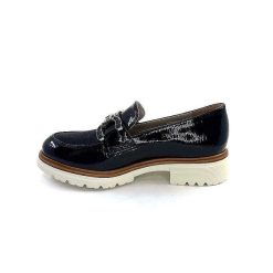 Ivoire0130a Ivoire 8B5085 Cuir Vernis Textile Bleu Marine Mocassins