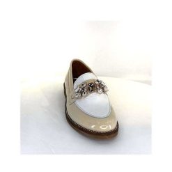 Myma Myma 7509 Cuir Vernis Frippe Beige Blanc Mocassins