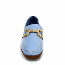 382-ivoire Ivoire 30303 Cuir Vernis Bleu Ciel Mocassins