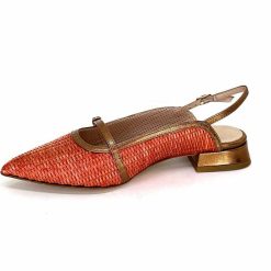 Ivoire0532 Ivoire X1406 Raffia Orange Cuir Bronze Ballerines