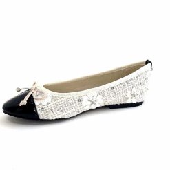 Ivoire0317a Ivoire 2204108 Textile Blanc Vernis Noir Ballerines