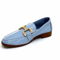 382-ivoire Ivoire 30303 Cuir Vernis Bleu Ciel Mocassins