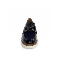 Ivoire0130a Ivoire 8B5085 Cuir Vernis Textile Bleu Marine Mocassins