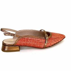 Ivoire0532 Ivoire X1406 Raffia Orange Cuir Bronze Ballerines