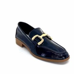 382-ivoire Ivoire 30303 Cuir Vernis Bleu Marine Mocassins