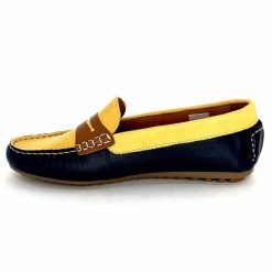 Ivoire0209b Ivoire 10322 Sauvage Cuir Bleu Marine Jaune Marron Mocassins