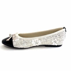 Ivoire0317a Ivoire 2204108 Textile Blanc Vernis Noir Ballerines