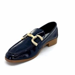 382-ivoire Ivoire 30303 Cuir Vernis Bleu Marine Mocassins