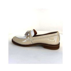 Myma Myma 7509 Cuir Vernis Frippe Beige Blanc Mocassins