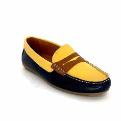 Ivoire0209b Ivoire 10322 Sauvage Cuir Bleu Marine Jaune Marron Mocassins