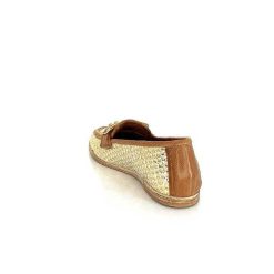 AS 98 B77101-101 Cuir Marron Raffia Dore Mocassins