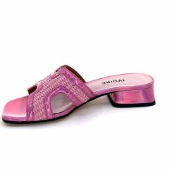 Ivoire0330 Ivoire 330 Cuir Irise Vernis Rose Raffia Rose Mules