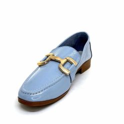 382-ivoire Ivoire 30303 Cuir Vernis Bleu Ciel Mocassins