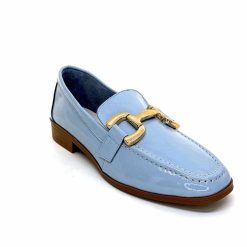 382-ivoire Ivoire 30303 Cuir Vernis Bleu Ciel Mocassins