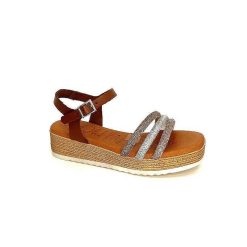 oh my sandals - innova footwear Ivoire 5434 Cuir Marron Strass Beige Plateformes