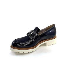 Ivoire0130a Ivoire 8B5085 Cuir Vernis Textile Bleu Marine Mocassins