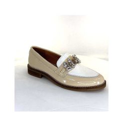 Myma Myma 7509 Cuir Vernis Frippe Beige Blanc Mocassins