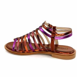 ivoire-395 Ivoire E10433 Neopolis Cuir Metal Orange Fuchsia Sandales