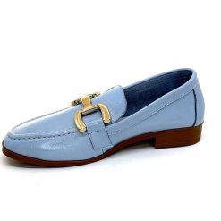 382-ivoire Ivoire 30303 Cuir Vernis Bleu Ciel Mocassins