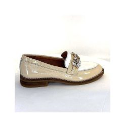 Myma Myma 7509 Cuir Vernis Frippe Beige Blanc Mocassins