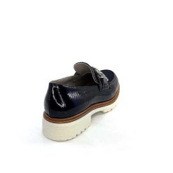 Ivoire0130a Ivoire 8B5085 Cuir Vernis Textile Bleu Marine Mocassins