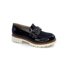 Ivoire0130a Ivoire 8B5085 Cuir Vernis Textile Bleu Marine Mocassins