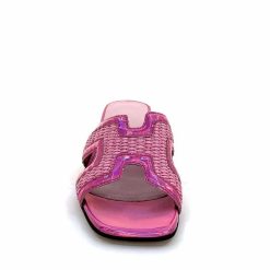 Ivoire0330 Ivoire 330 Cuir Irise Vernis Rose Raffia Rose Mules