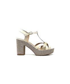 Ivoire0551 Ivoire 2131 Vera Cuir Creme Dore Plateformes