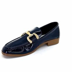 382-ivoire Ivoire 30303 Cuir Vernis Bleu Marine Mocassins