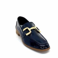 382-ivoire Ivoire 30303 Cuir Vernis Bleu Marine Mocassins