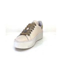 Méliné Meline Pf222 Cuir Creme Et Dore Baskets