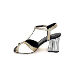 Ivoire0551 Ivoire 2225 Alba Cuir Noir Blanc Dore Sandales