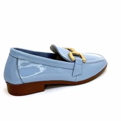 382-ivoire Ivoire 30303 Cuir Vernis Bleu Ciel Mocassins