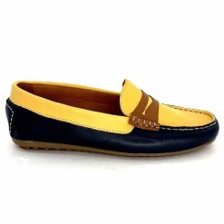 Ivoire0209b Ivoire 10322 Sauvage Cuir Bleu Marine Jaune Marron Mocassins