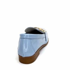 382-ivoire Ivoire 30303 Cuir Vernis Bleu Ciel Mocassins