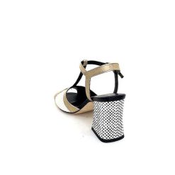 Ivoire0551 Ivoire 2225 Alba Cuir Noir Blanc Dore Sandales