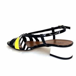 Ivoire0352 Ivoire K234 Jenny Cuir Vernis Noir Blanc Jaune Sandales