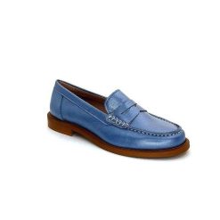 elisa lanci - lady shoes Ivoire Elsa N252 Cuir Bleu Nacre Mocassins